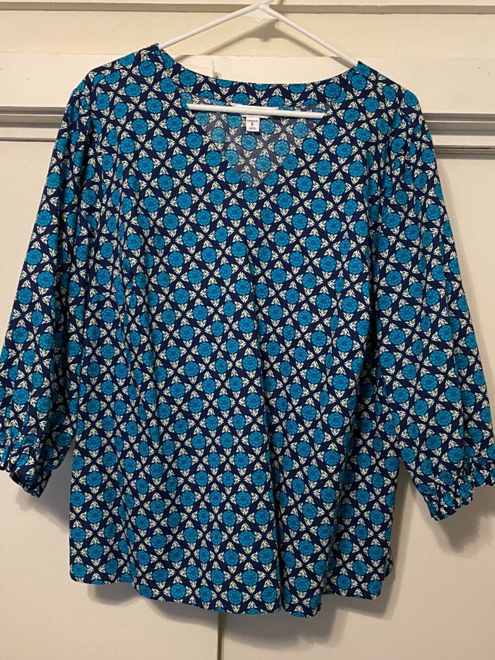 100% cotton, Croft & Barrow, turquoise, blue & white blouse, size 1X